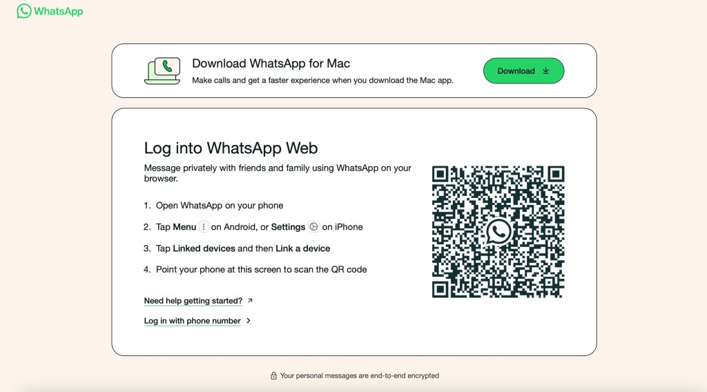 Download and install WhatsApp Desktop application for Windows or Mac